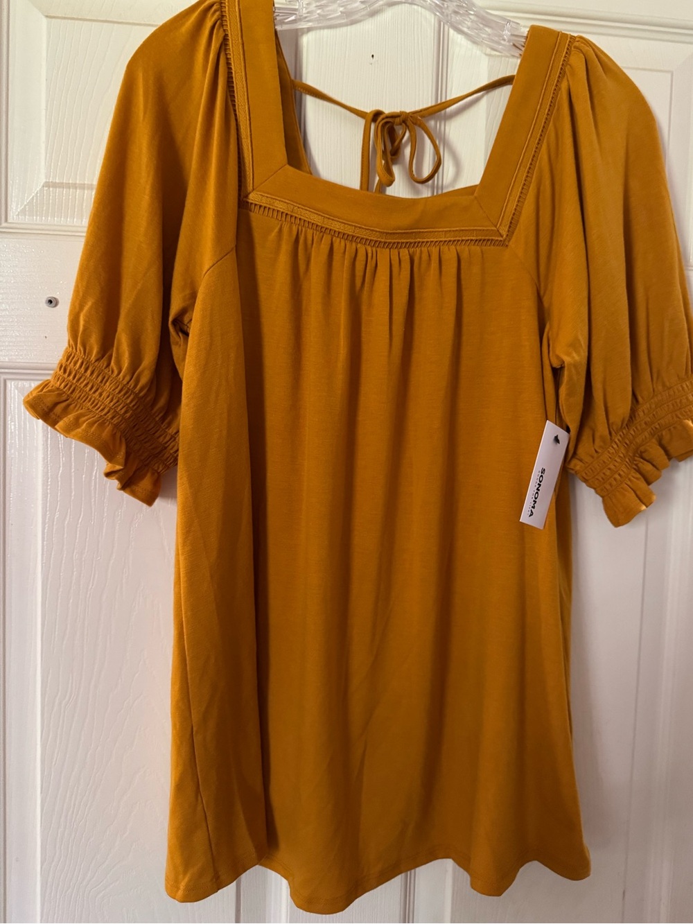 MATERNITY Mustard Square-Neck Puff Sleeve Tunic size small NEW W TAGS